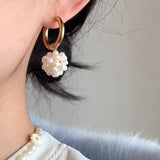Floral Pearl Hoop Earrings Stainless Steel Waterproof