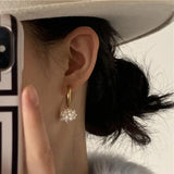 Floral Pearl Hoop Earrings Stainless Steel Waterproof