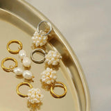 Floral Pearl Hoop Earrings Stainless Steel Waterproof