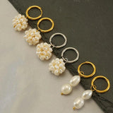 Floral Pearl Hoop Earrings Stainless Steel Waterproof