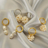 Floral Pearl Hoop Earrings Stainless Steel Waterproof