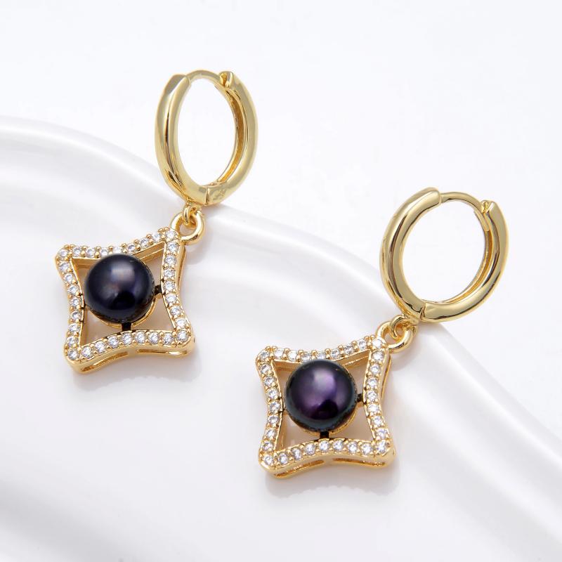 Baroque Pearl Zircon Hoop Earrings Wedding Jewelry Gift