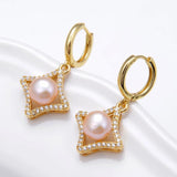 Baroque Pearl Zircon Hoop Earrings Wedding Jewelry Gift