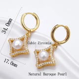 Baroque Pearl Zircon Hoop Earrings Wedding Jewelry Gift