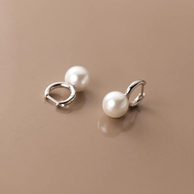 925 Silver Hoop Earrings with Synthetic Pearls for Women