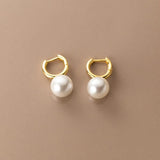 925 Silver Hoop Earrings with Synthetic Pearls for Women