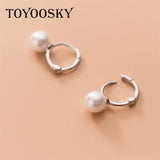 925 Sterling Silver Shell Pearl Hoop Earrings Women Wedding Jewelry Gift