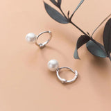 925 Sterling Silver Shell Pearl Hoop Earrings Women Wedding Jewelry Gift