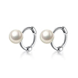 925 Sterling Silver Shell Pearl Hoop Earrings Women Wedding Jewelry Gift