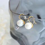 Vintage Round Glass Pearl Beads Earrings Stainless Steel Ear Stud