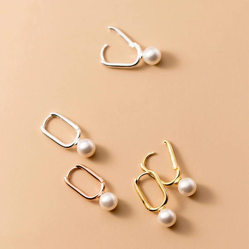 925 Silver Charm Hoop Earrings Small Shell Pearl Ear Jewelry