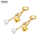 Cultured Pearl Hoop Earrings Stainless Steel CZ Crystal Heart Wedding Earring