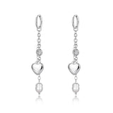 Cultured Pearl Hoop Earrings Stainless Steel CZ Crystal Heart Wedding Earring