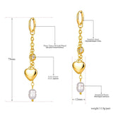 Cultured Pearl Hoop Earrings Stainless Steel CZ Crystal Heart Wedding Earring