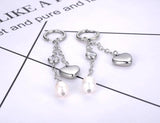 Cultured Pearl Hoop Earrings Stainless Steel CZ Crystal Heart Wedding Earring