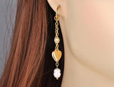 Cultured Pearl Hoop Earrings Stainless Steel CZ Crystal Heart Wedding Earring