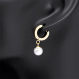 Pearl Studs Hoop Earrings Stainless Steel Minimalist Tiny Hoops Wedding Gift