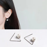 925 Silver Triangle Pearl Earrings for Women