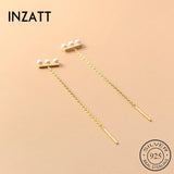 925 Silver Pearl Letter T Chain Tassel Hoop Earrings for Women Punk Jewelry