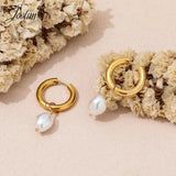 PVD Tarnish Pearl Huggie Earring for Women