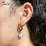 PVD Tarnish Pearl Huggie Earring for Women
