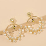Geometric Pearl Insect Bee Hoop Earrings Round Beaded Alloy Jewelry