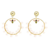 Geometric Pearl Insect Bee Hoop Earrings Round Beaded Alloy Jewelry