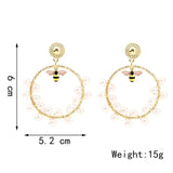 Geometric Pearl Insect Bee Hoop Earrings Round Beaded Alloy Jewelry