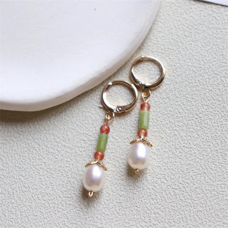 Vintage Natural Stone Pearl Earrings Women Beaded Jewelry