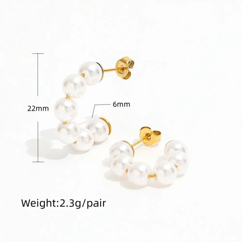 High End PVD Tarnish Pearl Hoop Earring For Party
