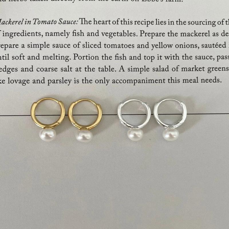 Sterling Silver Freshwater Pearl Ear-Bone Hoop Earrings