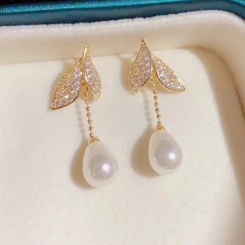 Zircon Pearl Pendant Earrings Elegant Gift Women