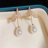 Zircon Pearl Pendant Earrings Elegant Gift Women
