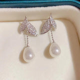 Zircon Pearl Pendant Earrings Elegant Gift Women