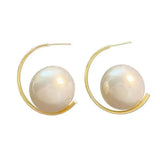 Silver Needle Pearl C-Shaped Earrings