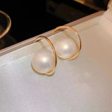 Silver Needle Pearl C-Shaped Earrings