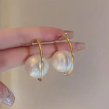 Silver Needle Pearl C-Shaped Earrings
