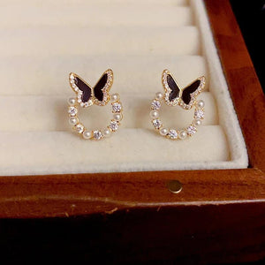 Zircon Pearl Bow Earrings Women Jewelry