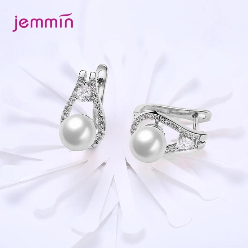 925 Silver CZ/Pearl Hoop Earrings Bridal Accessory