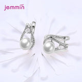 925 Silver CZ/Pearl Hoop Earrings Bridal Accessory