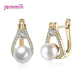 925 Silver CZ/Pearl Hoop Earrings Bridal Accessory