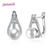 925 Silver CZ/Pearl Hoop Earrings Bridal Accessory