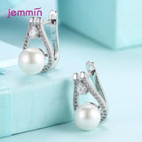 925 Silver CZ/Pearl Hoop Earrings Bridal Accessory