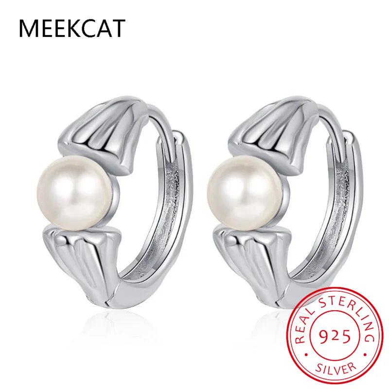 925 Silver Sweet Candy Pearl Hoop Earrings Wedding Jewelry