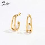 Double Layered Hoop Stainless Steel Earring with Big Pearl