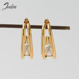 Double Layered Hoop Stainless Steel Earring with Big Pearl