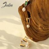 Zircon Freshwater Pearl Pendant Earrings Stainless Steel Jewelry