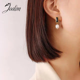Zircon Freshwater Pearl Pendant Earrings Stainless Steel Jewelry
