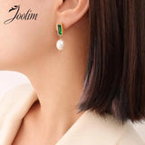 Zircon Freshwater Pearl Pendant Earrings Stainless Steel Jewelry