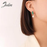 Zircon Freshwater Pearl Pendant Earrings Stainless Steel Jewelry